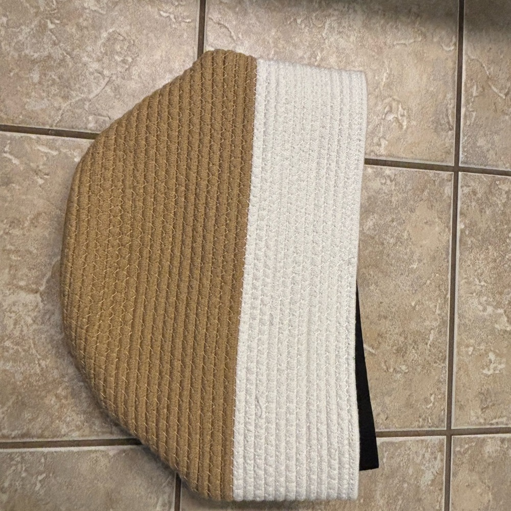 Tan and White Woven Tote Bag